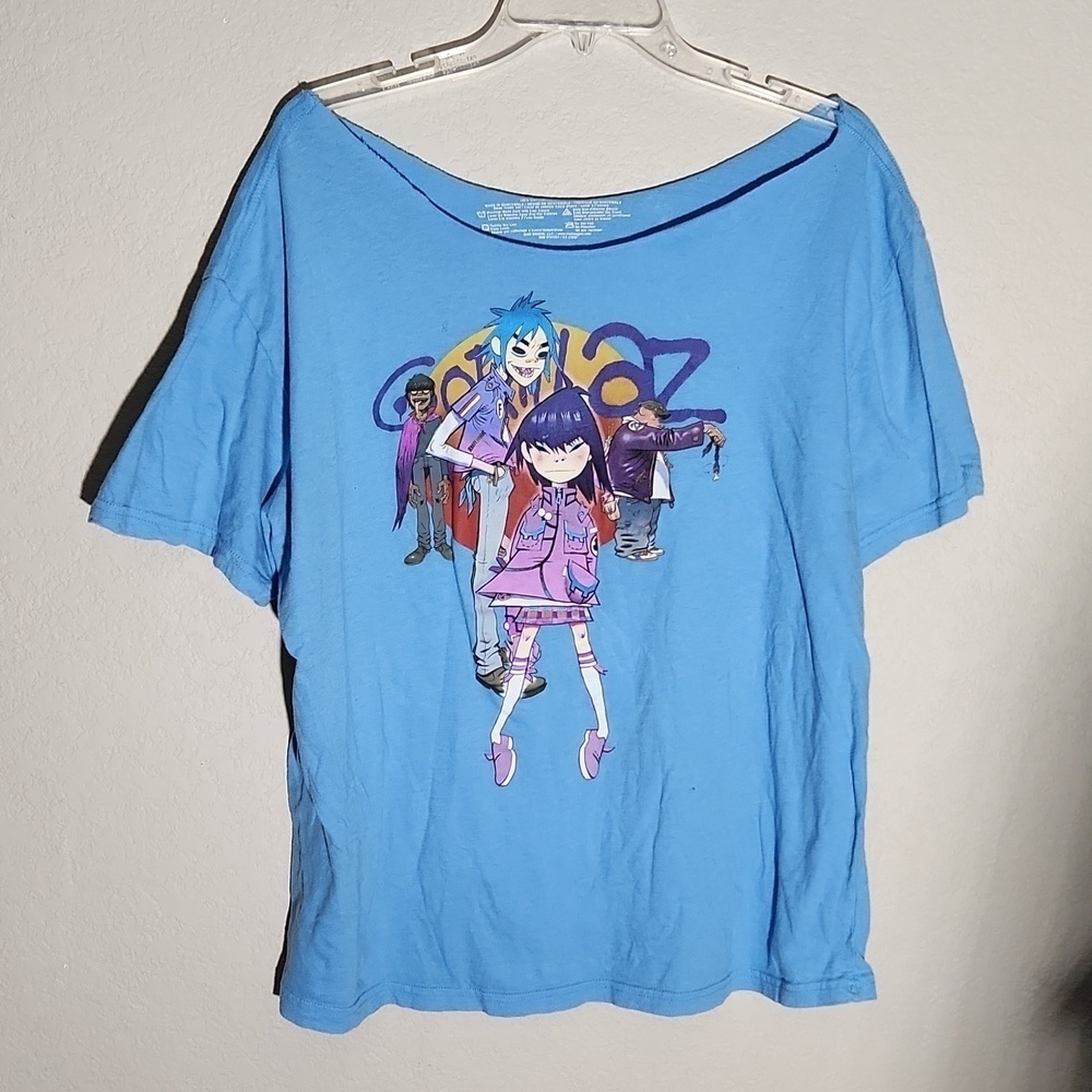Gorillaz Band Shirt Womens Size 2XL XXL  Cutout Neckline Blue
